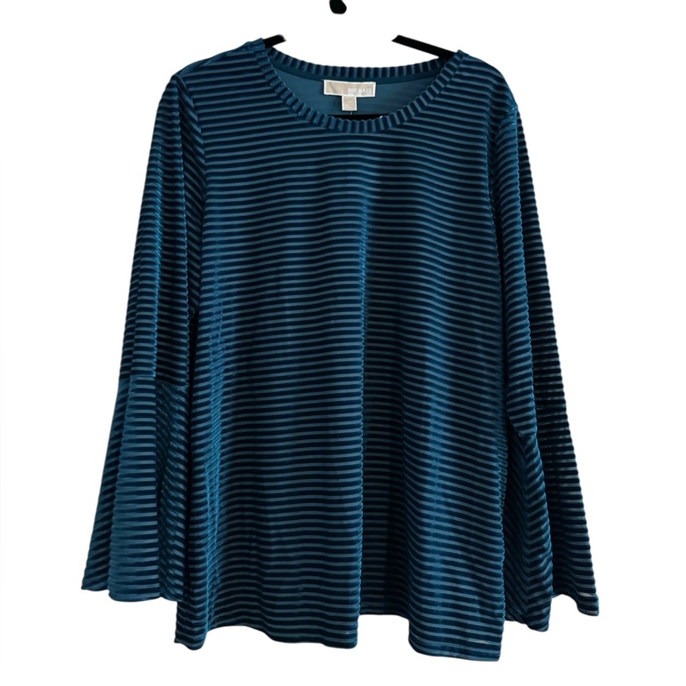 NWT MICHAEL Kors Teal Velvet Bell Sleeve Top Size 1x